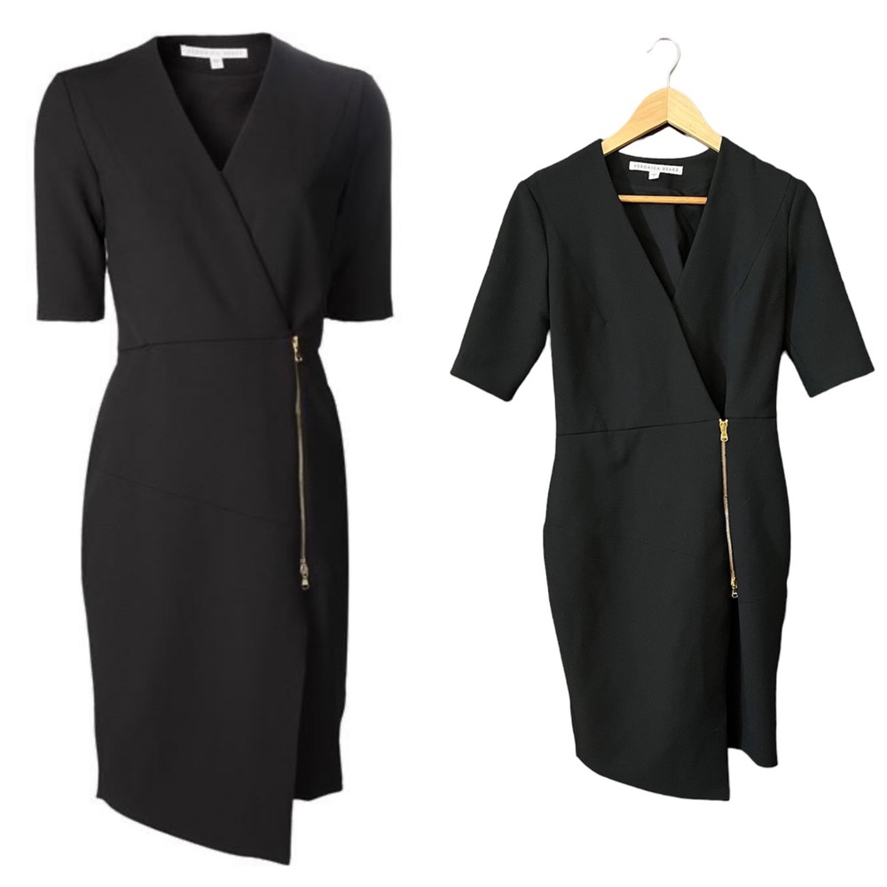 Veronica Beard Black Quarter Zip Front V-Neck Short Sleeve Dress 4